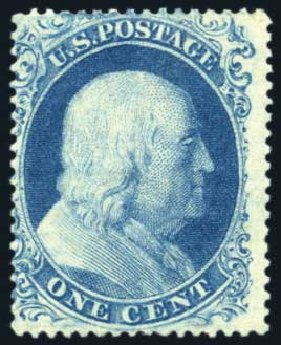 Value of US Stamp Scott Catalog #22 - 1857 1c Franklin. Harmer-Schau Auction Galleries, Jun 2008, Sale 78, Lot 1264