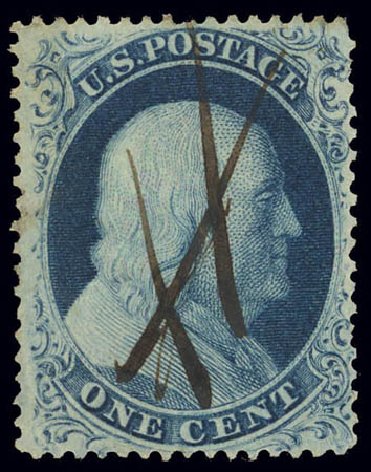 US Stamps Values Scott 22: 1c 1857 Franklin. Daniel Kelleher Auctions, Feb 2013, Sale 634, Lot 24