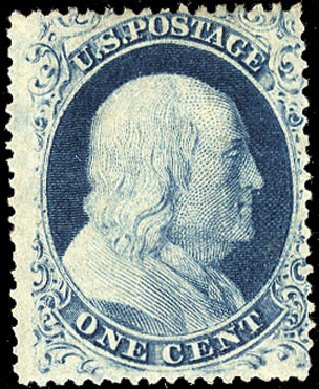 US Stamps Values Scott #22: 1857 1c Franklin. Cherrystone Auctions, Jan 2009, Sale 200901, Lot 45