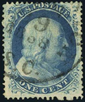 US Stamp Values Scott Cat. # 22 - 1857 1c Franklin. Harmer-Schau Auction Galleries, Oct 2011, Sale 91, Lot 175