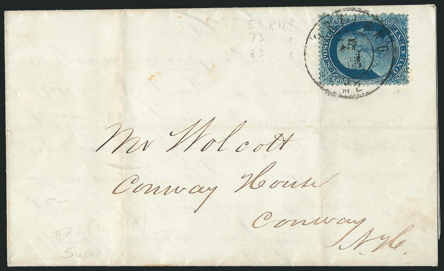 Cost of US Stamp Scott 22 - 1c 1857 Franklin. Robert Siegel Auction Galleries, Mar 2011, Sale 1006, Lot 1475