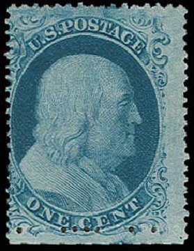 Costs of US Stamp Scott Catalogue 22: 1857 1c Franklin. H.R. Harmer, Jun 2013, Sale 3003, Lot 1053