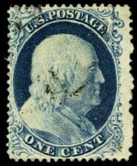 Values of US Stamps Scott Catalog # 22 - 1c 1857 Franklin. Harmer-Schau Auction Galleries, Feb 2012, Sale 92, Lot 816