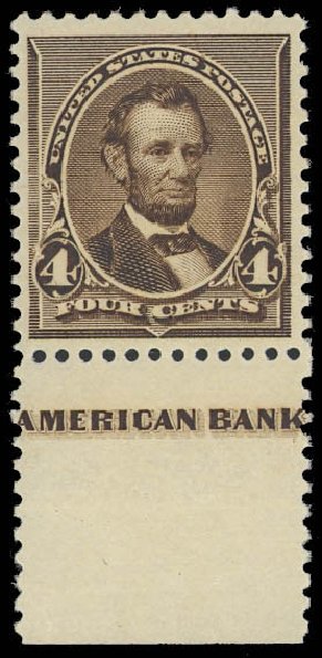 US Stamps Values Scott Catalogue #222 - 1890 4c Lincoln. Daniel Kelleher Auctions, Oct 2012, Sale 632, Lot 1107