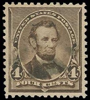 US Stamps Values Scott Catalogue 222: 1890 4c Lincoln. H.R. Harmer, Jun 2013, Sale 3003, Lot 1138