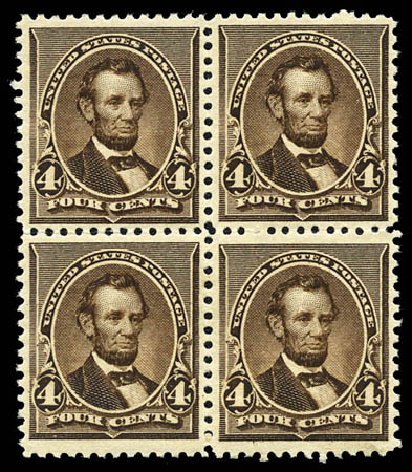 Price of US Stamp Scott Cat. 222 - 1890 4c Lincoln. Matthew Bennett International, Mar 2012, Sale 344, Lot 4401