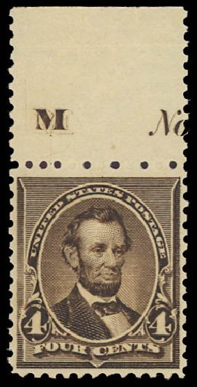 Values of US Stamp Scott Catalogue # 222 - 4c 1890 Lincoln. Daniel Kelleher Auctions, Aug 2012, Sale 631, Lot 891
