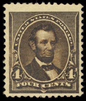 US Stamp Value Scott Catalogue #222: 4c 1890 Lincoln. Daniel Kelleher Auctions, Apr 2013, Sale 636, Lot 174