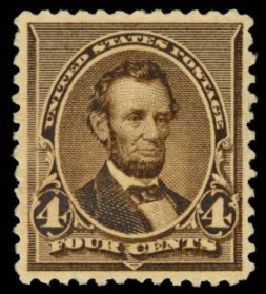 Values of US Stamps Scott Catalogue #222 - 4c 1890 Lincoln. Daniel Kelleher Auctions, Sep 2013, Sale 639, Lot 3304
