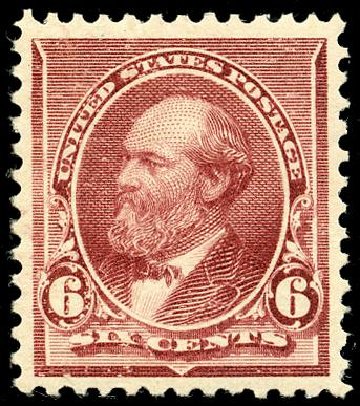 US Stamps Prices Scott Cat. 224 - 6c 1890 Garfield. Matthew Bennett International, May 2008, Sale 327, Lot 216