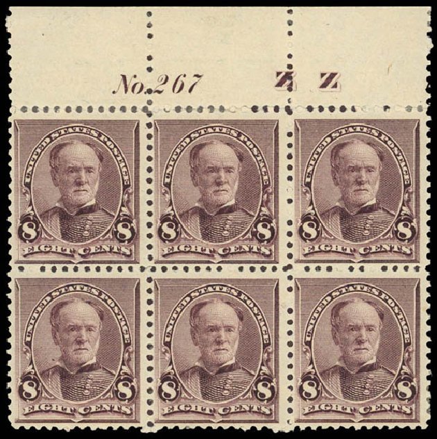 Value of US Stamps Scott Catalog 225: 8c 1890 Sherman. Daniel Kelleher Auctions, Aug 2012, Sale 631, Lot 895