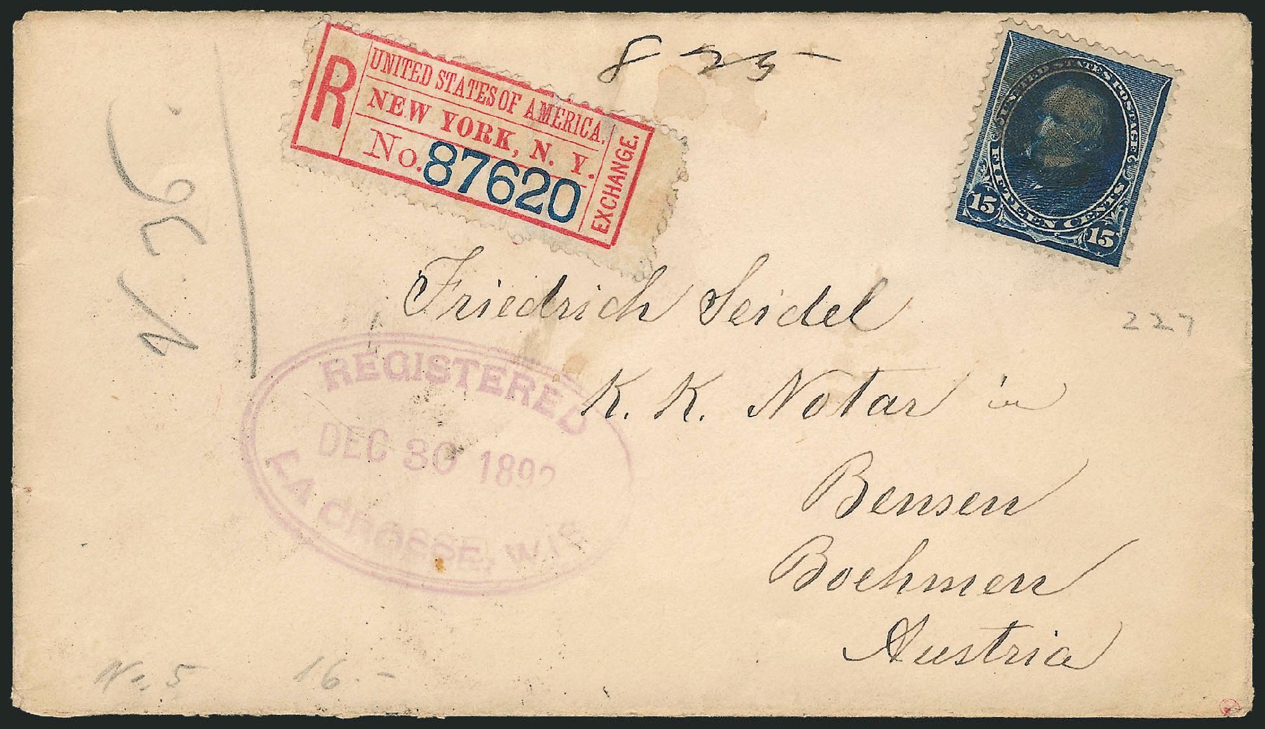 US Stamp Value Scott Catalogue #227: 15c 1890 Clay. Robert Siegel Auction Galleries, Nov 2014, Sale 1084, Lot 3513