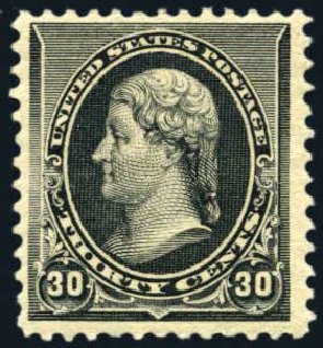 US Stamps Values Scott Catalog 228 - 30c 1890 Jefferson. Harmer-Schau Auction Galleries, Aug 2011, Sale 90, Lot 1344