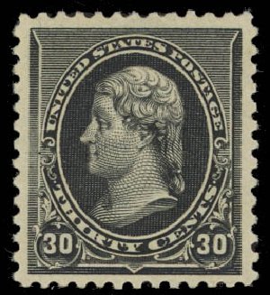 Cost of US Stamp Scott Cat. # 228 - 1890 30c Jefferson. Daniel Kelleher Auctions, Jan 2012, Sale 628, Lot 344