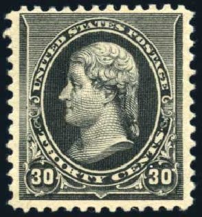 US Stamps Values Scott Catalogue # 228: 30c 1890 Jefferson. Harmer-Schau Auction Galleries, Jun 2008, Sale 78, Lot 1405