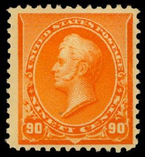 Values of US Stamp Scott Catalog 229 - 90c 1890 Perry. Daniel Kelleher Auctions, Dec 2014, Sale 661, Lot 197