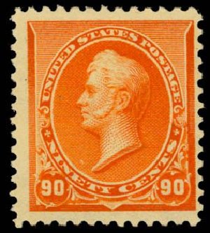 US Stamp Value Scott Catalogue #229 - 90c 1890 Perry. Daniel Kelleher Auctions, Sep 2013, Sale 639, Lot 3309