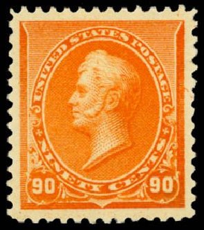 US Stamps Value Scott Catalog # 229: 90c 1890 Perry. Daniel Kelleher Auctions, May 2014, Sale 653, Lot 2160