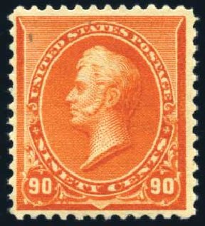 Value of US Stamp Scott Catalog # 229: 1890 90c Perry. Harmer-Schau Auction Galleries, Feb 2010, Sale 84, Lot 1424