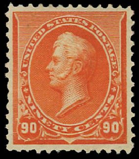Values of US Stamp Scott 229: 1890 90c Perry. Daniel Kelleher Auctions, Jan 2012, Sale 628, Lot 345