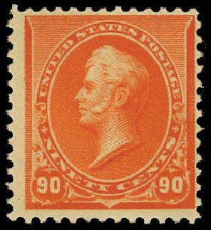 Values of US Stamp Scott Catalog # 229: 1890 90c Perry. Daniel Kelleher Auctions, Jan 2012, Sale 628, Lot 346