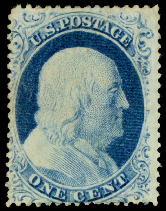 US Stamps Price Scott Cat. # 23 - 1c 1857 Franklin. Daniel Kelleher Auctions, Sep 2013, Sale 639, Lot 3137