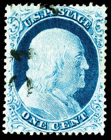 Values of US Stamp Scott Cat. 23: 1c 1857 Franklin. Matthew Bennett International, Dec 2008, Sale 330, Lot 1438