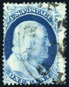 US Stamps Values Scott #23: 1857 1c Franklin. Harmer-Schau Auction Galleries, Oct 2010, Sale 87, Lot 101