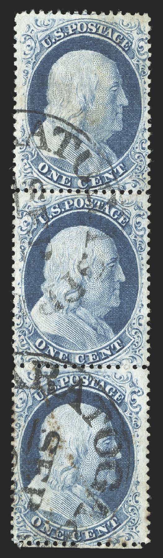 US Stamps Values Scott Cat. # 23: 1857 1c Franklin. Spink Shreves Galleries, Jul 2012, Sale 140, Lot 81