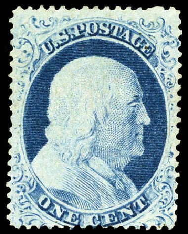 US Stamps Values Scott Cat. #23 - 1857 1c Franklin. Matthew Bennett International, Mar 2012, Sale 344, Lot 4225