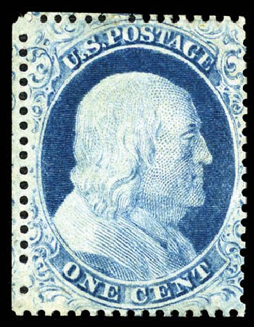 Cost of US Stamp Scott Cat. # 23: 1c 1857 Franklin. Matthew Bennett International, Mar 2012, Sale 344, Lot 4226