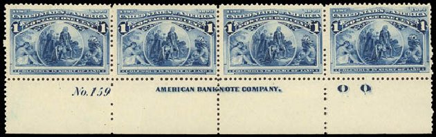 Values of US Stamp Scott Catalogue 230 - 1893 1c Columbian Exposition. Daniel Kelleher Auctions, Jan 2012, Sale 628, Lot 347