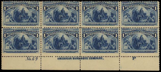 Values of US Stamps Scott 230 - 1c 1893 Columbian Exposition. Daniel Kelleher Auctions, Aug 2012, Sale 631, Lot 929