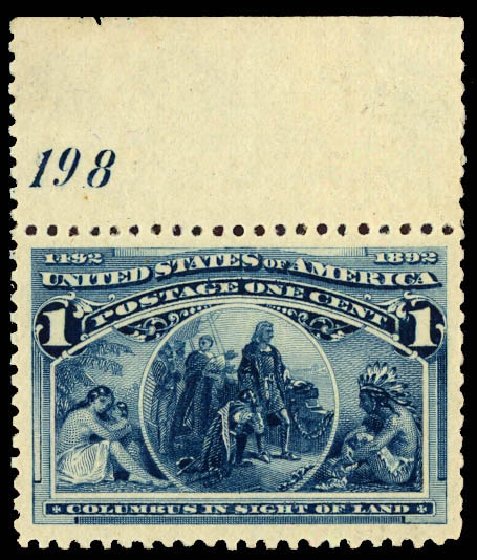 US Stamp Prices Scott Cat. 230 - 1c 1893 Columbian Exposition. Daniel Kelleher Auctions, Dec 2012, Sale 633, Lot 449