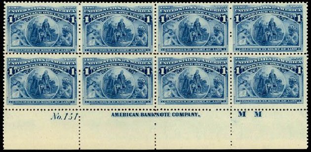 US Stamps Value Scott Catalogue # 230: 1c 1893 Columbian Exposition. Daniel Kelleher Auctions, Sep 2013, Sale 639, Lot 3329