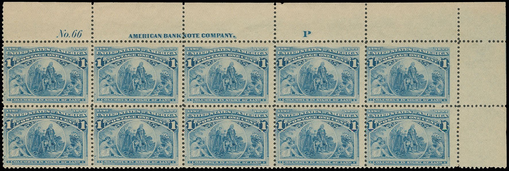 Costs of US Stamps Scott Catalogue 230 - 1893 1c Columbian Exposition. H.R. Harmer, Jun 2013, Sale 3003, Lot 1145