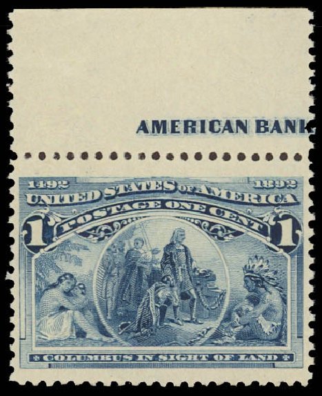 Costs of US Stamp Scott Catalogue # 230 - 1893 1c Columbian Exposition. Daniel Kelleher Auctions, Aug 2012, Sale 631, Lot 903