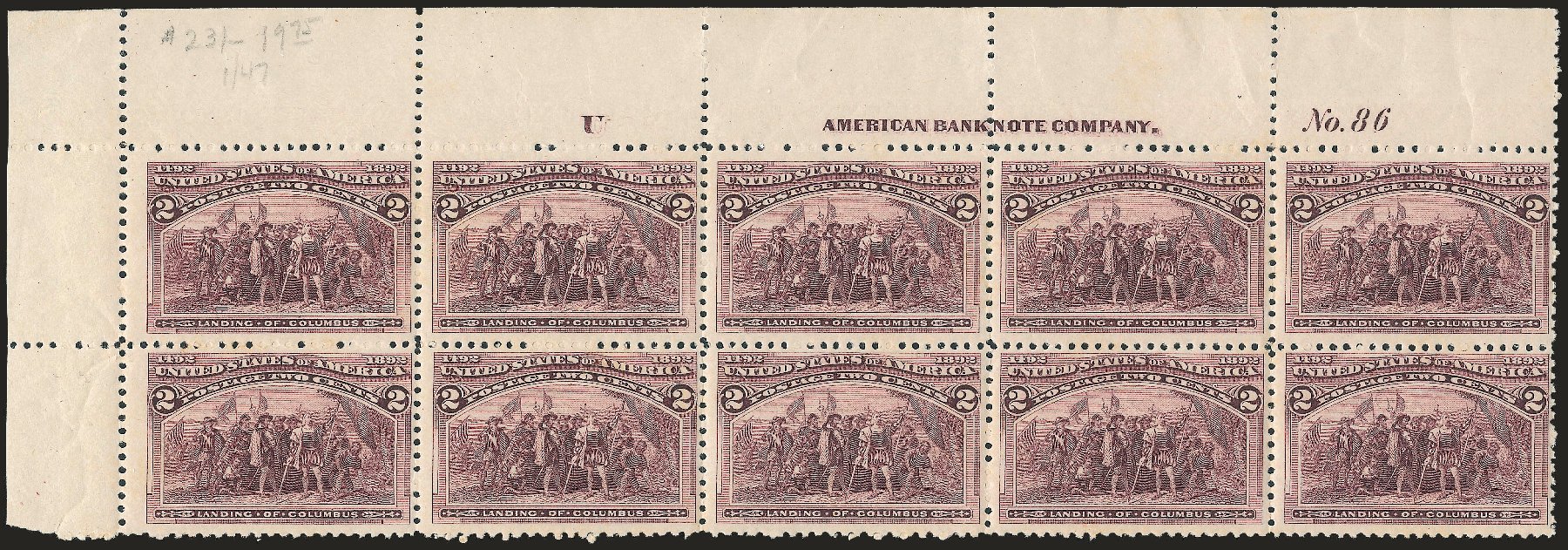 US Stamps Prices Scott Cat. # 231 - 2c 1893 Columbian Exposition. Robert Siegel Auction Galleries, Apr 2009, Sale 971, Lot 1069