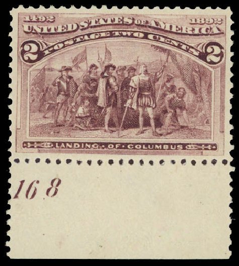 Value of US Stamp Scott Cat. 231 - 1893 2c Columbian Exposition. Daniel Kelleher Auctions, Aug 2012, Sale 631, Lot 906