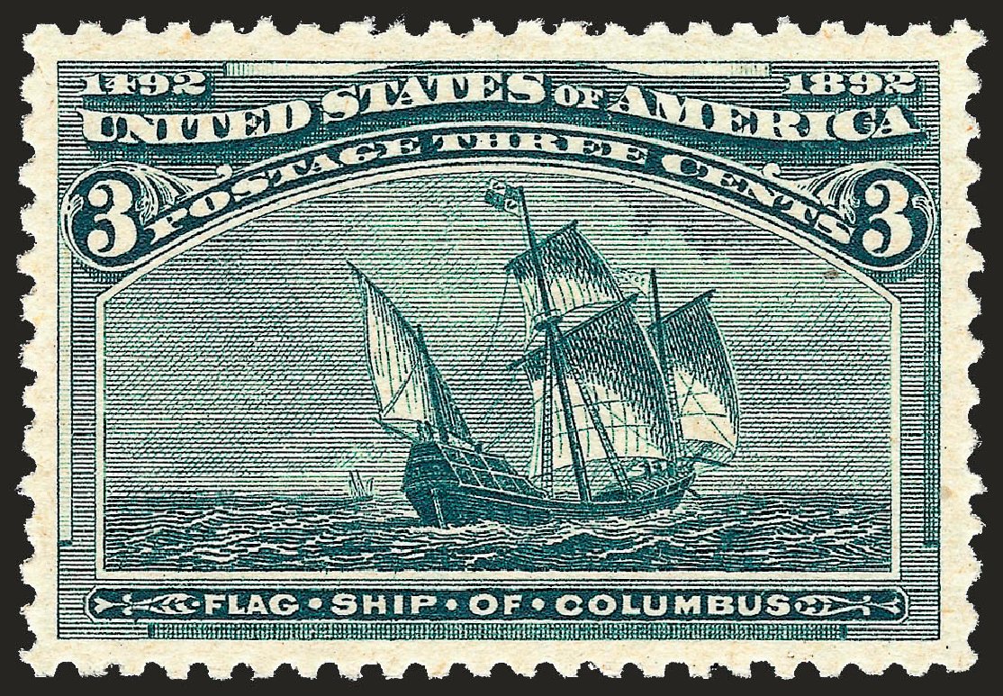 US Stamp Values Scott Catalog 232 - 3c 1893 Columbian Exposition. Robert Siegel Auction Galleries, Sep 2008, Sale 962, Lot 2488