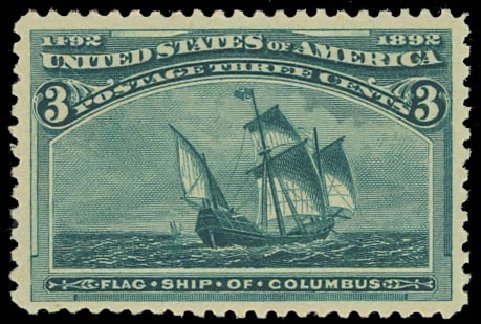 US Stamps Value Scott Cat. #232 - 3c 1893 Columbian Exposition. Daniel Kelleher Auctions, Jul 2011, Sale 625, Lot 809