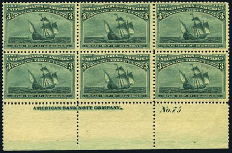 Values of US Stamp Scott Catalog # 232 - 3c 1893 Columbian Exposition. Harmer-Schau Auction Galleries, Aug 2012, Sale 94, Lot 1301