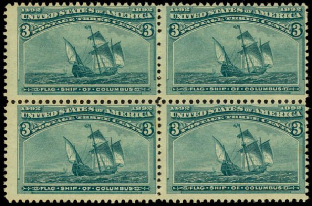 Costs of US Stamp Scott Catalogue 232 - 1893 3c Columbian Exposition. Daniel Kelleher Auctions, Mar 2013, Sale 635, Lot 341