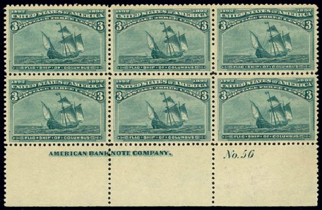US Stamps Values Scott Catalogue # 232 - 3c 1893 Columbian Exposition. Daniel Kelleher Auctions, Sep 2013, Sale 639, Lot 3331