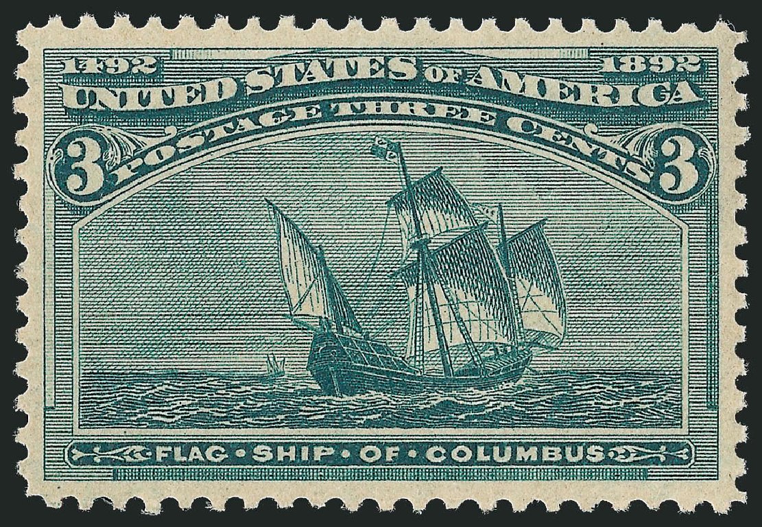 US Stamps Values Scott Catalogue # 232 - 1893 3c Columbian Exposition. Robert Siegel Auction Galleries, Sep 2009, Sale 976, Lot 1674