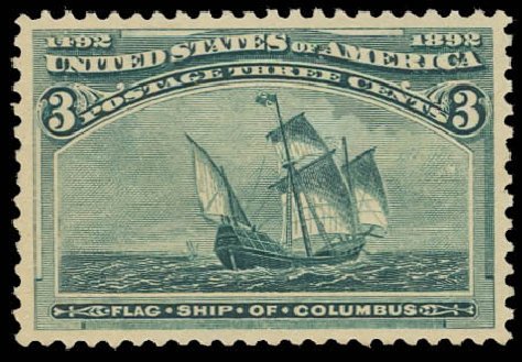 Price of US Stamps Scott Catalogue 232 - 1893 3c Columbian Exposition. Daniel Kelleher Auctions, Jun 2012, Sale 630, Lot 1502