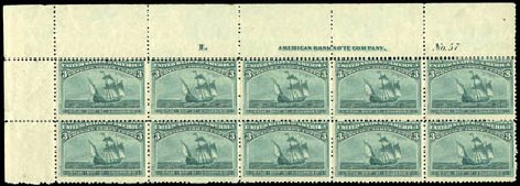 US Stamps Values Scott Cat. # 232 - 1893 3c Columbian Exposition. Harmer-Schau Auction Galleries, Aug 2012, Sale 94, Lot 1303