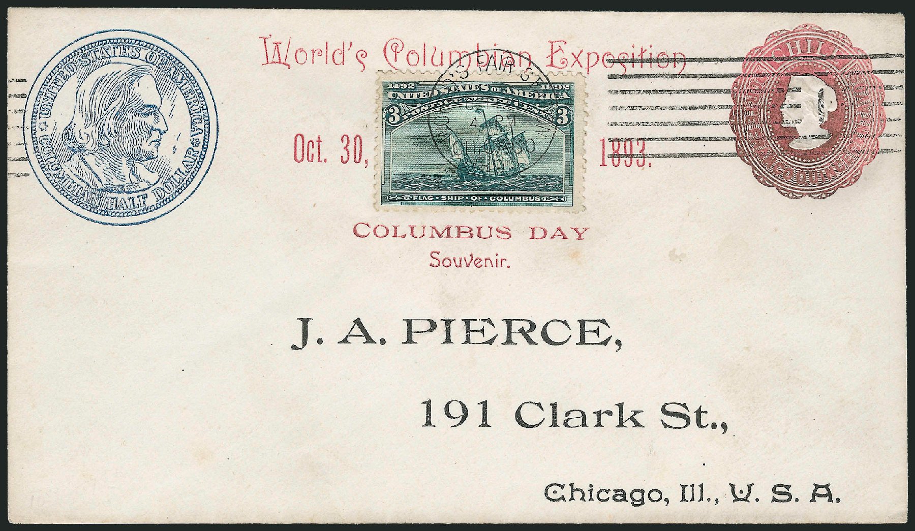 US Stamps Value Scott Catalogue 232: 1893 3c Columbian Exposition. Robert Siegel Auction Galleries, Oct 2011, Sale 1013, Lot 313