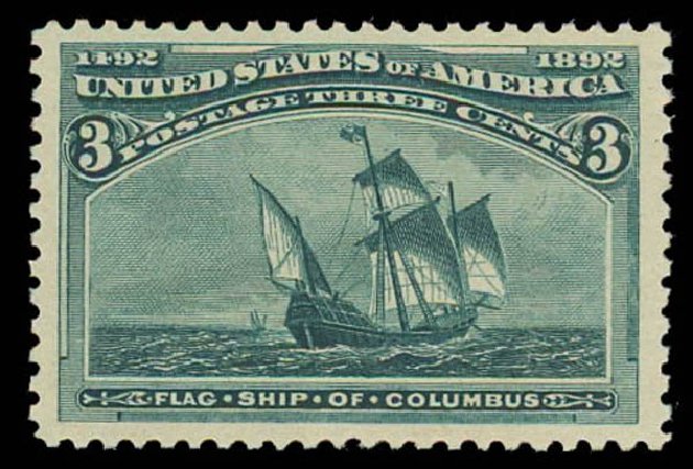US Stamp Values Scott 232 - 1893 3c Columbian Exposition. Daniel Kelleher Auctions, Oct 2011, Sale 626, Lot 216
