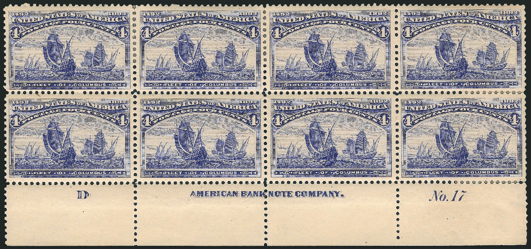 Cost of US Stamps Scott Cat. # 233 - 1893 4c Columbian Exposition. Robert Siegel Auction Galleries, Apr 2009, Sale 971, Lot 1117